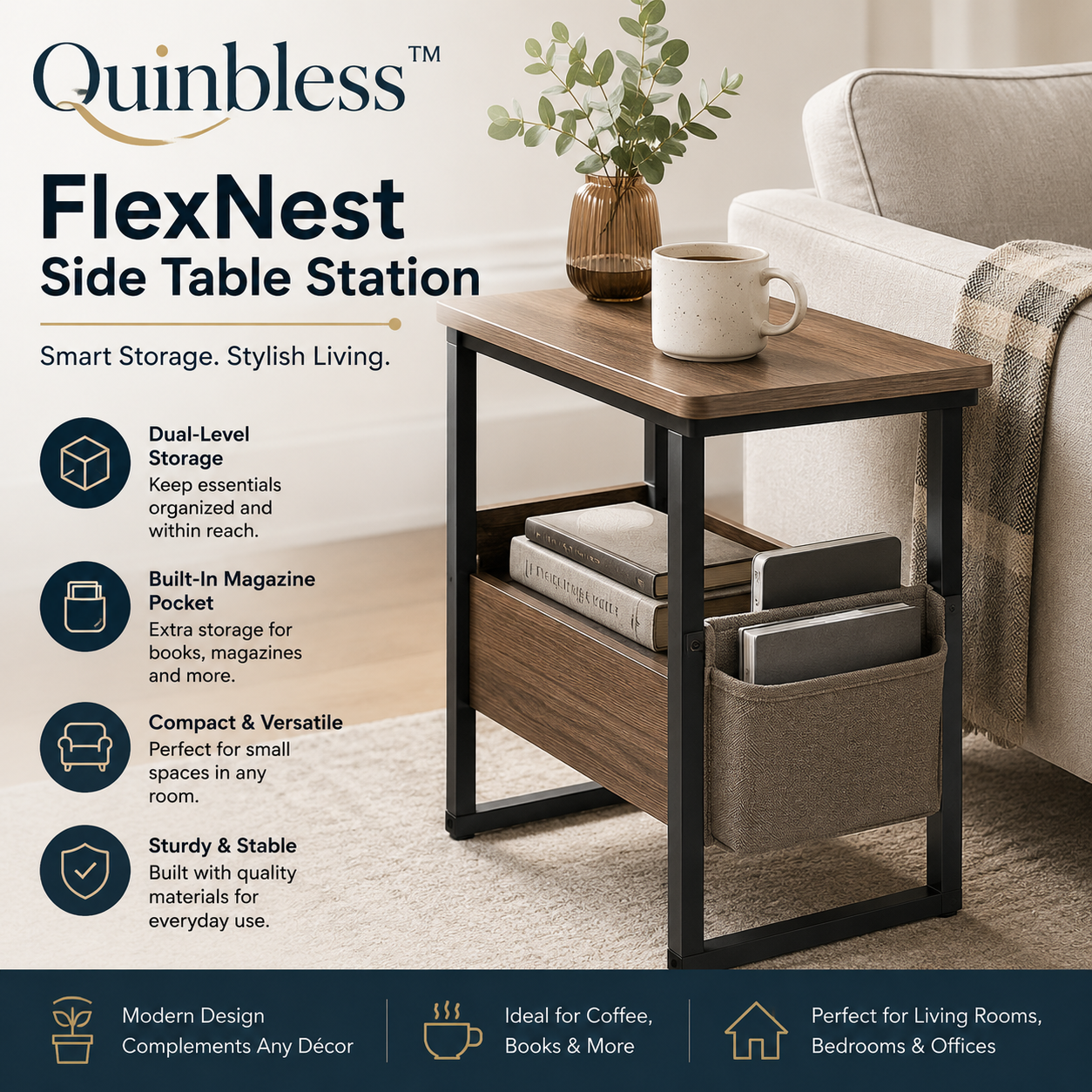 Quinbless™ FlexNest Side Table Station