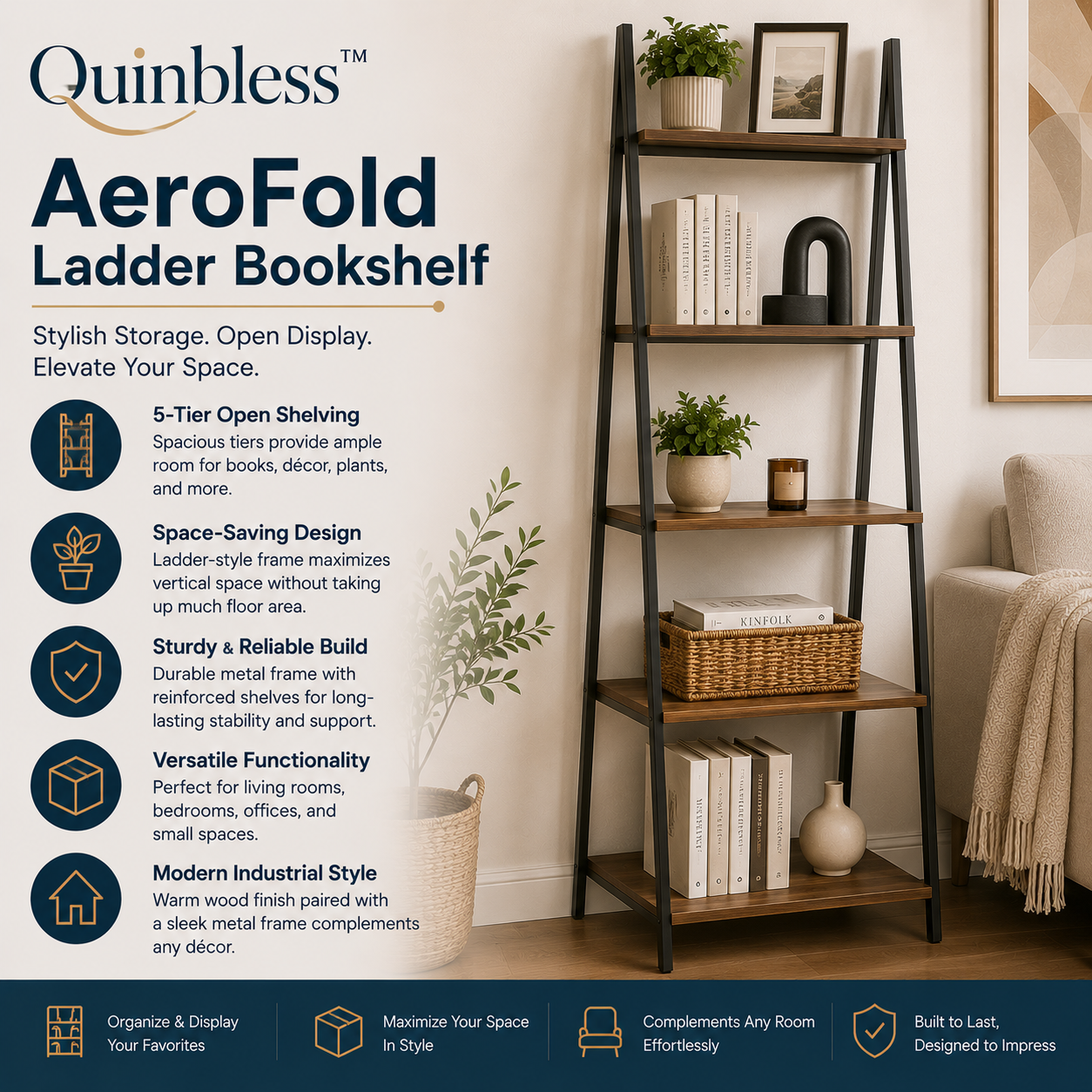 Quinbless™ AeroFold Ladder Bookshelf