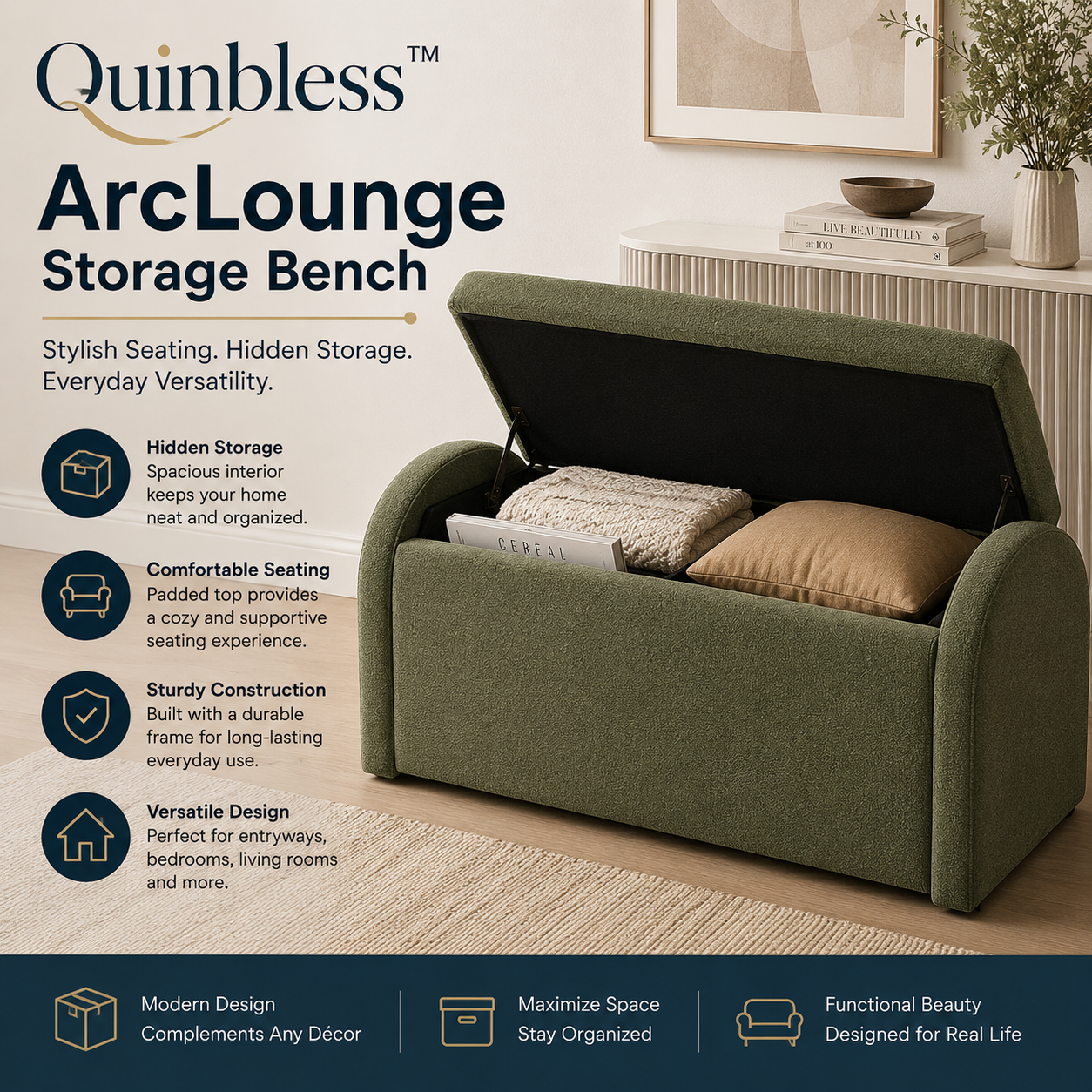 Quinbless™ ArcLounge Storage Bench