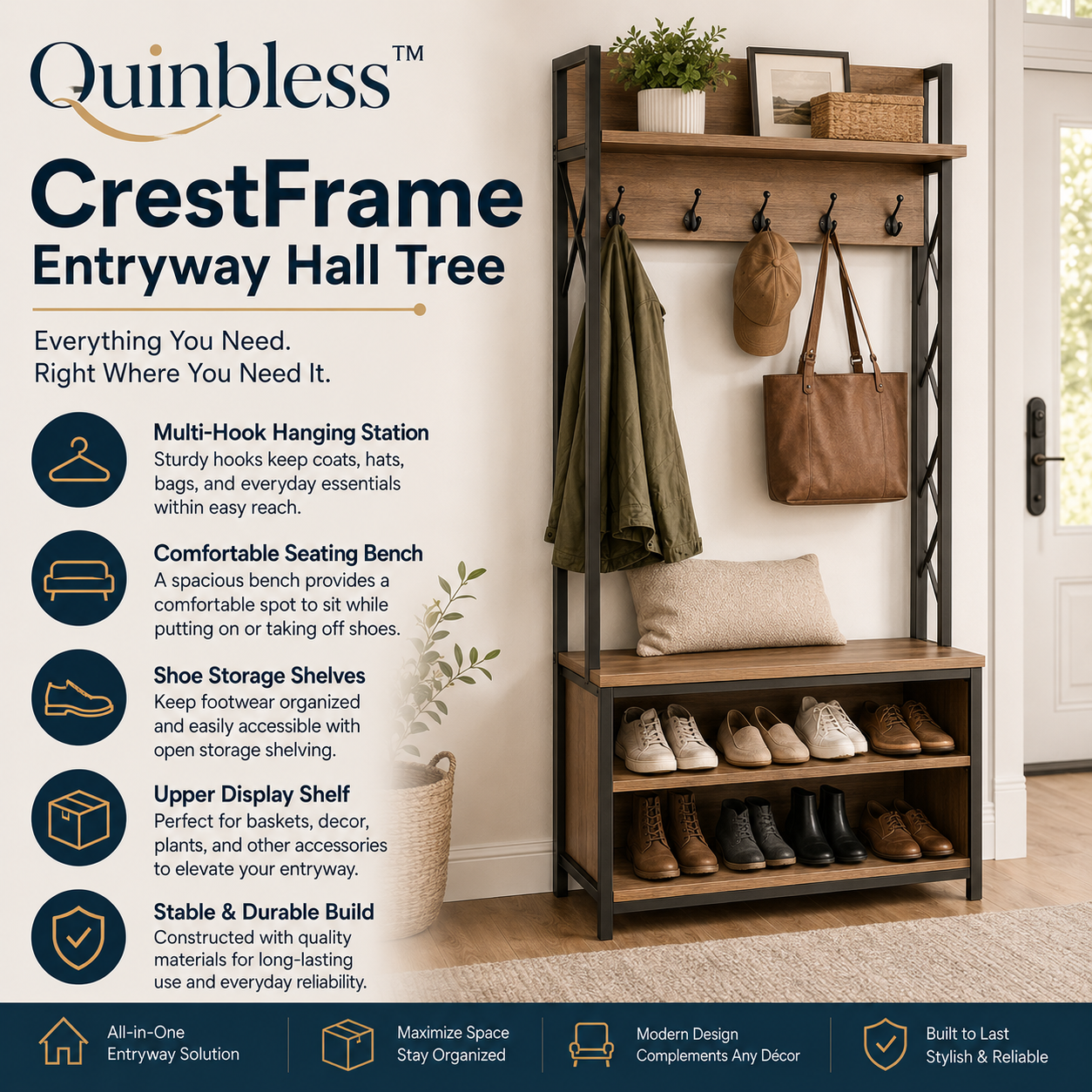 Quinbless™ CrestFrame Entryway Hall Tree