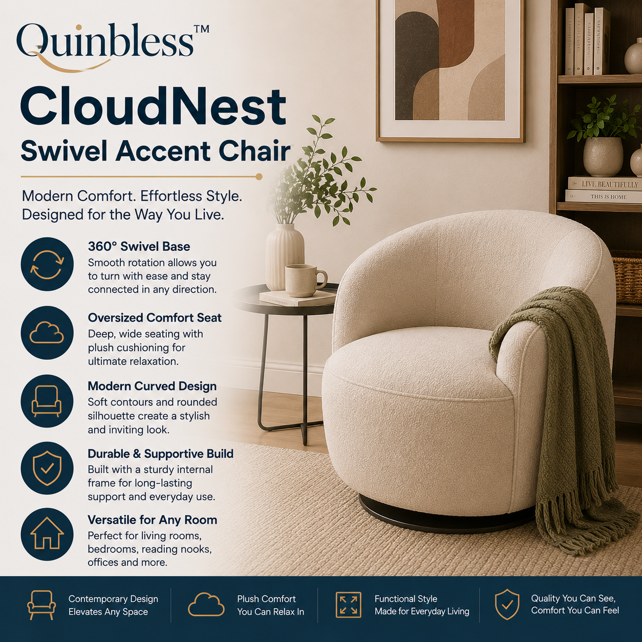 Quinbless™ CloudNest Swivel Accent Chair